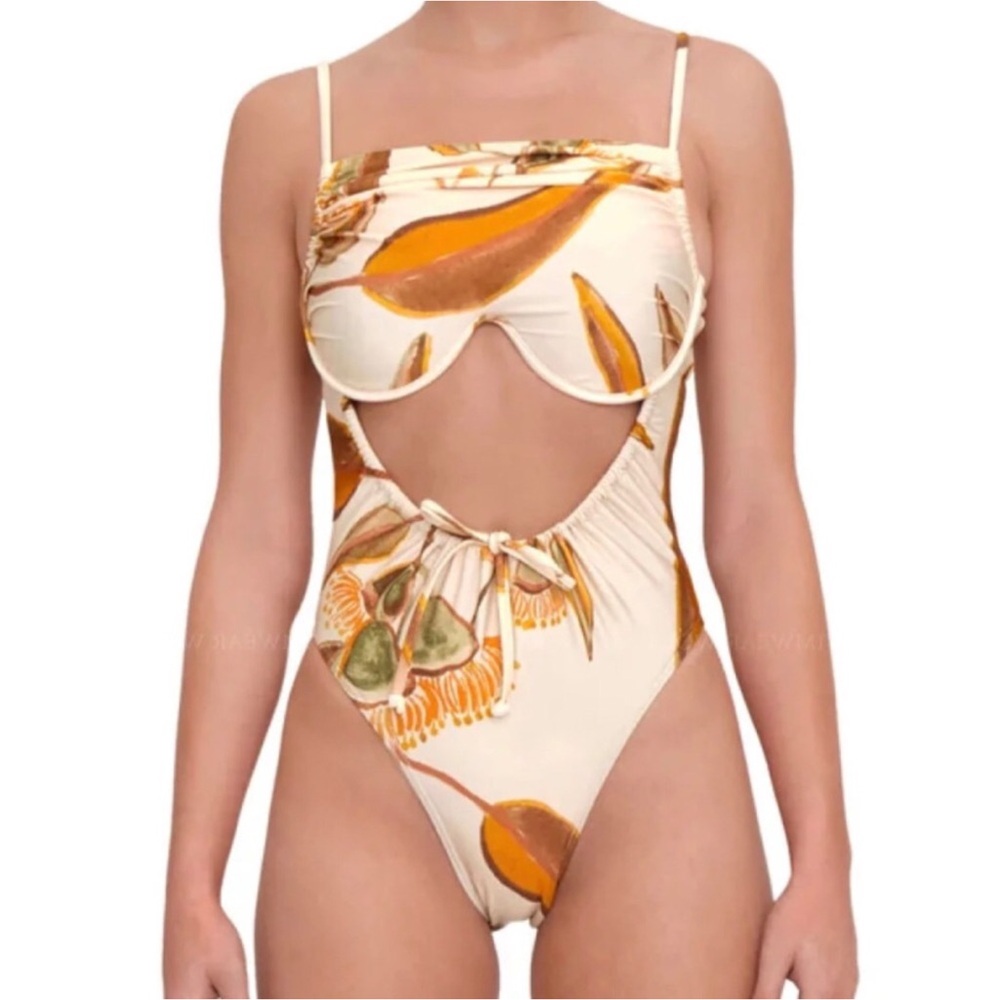 NWT Andrea Iyamah Tiaca Eucalyptus Print High Cut One Piece Swimsuit Size Small